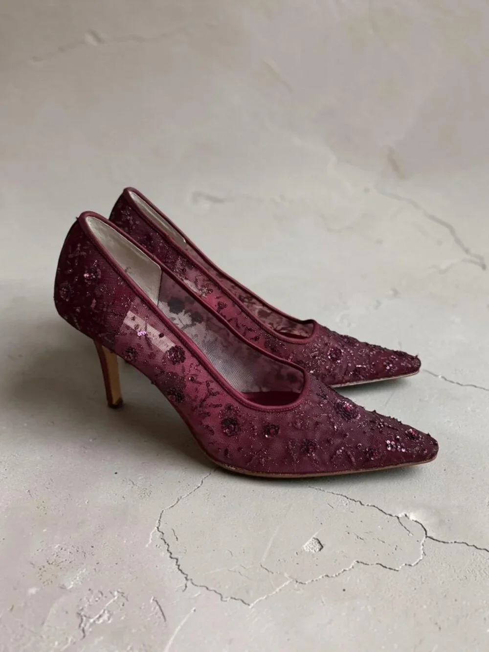LORD & TAYLOR Purple Embellished Beaded Floral Heels Size 8.5