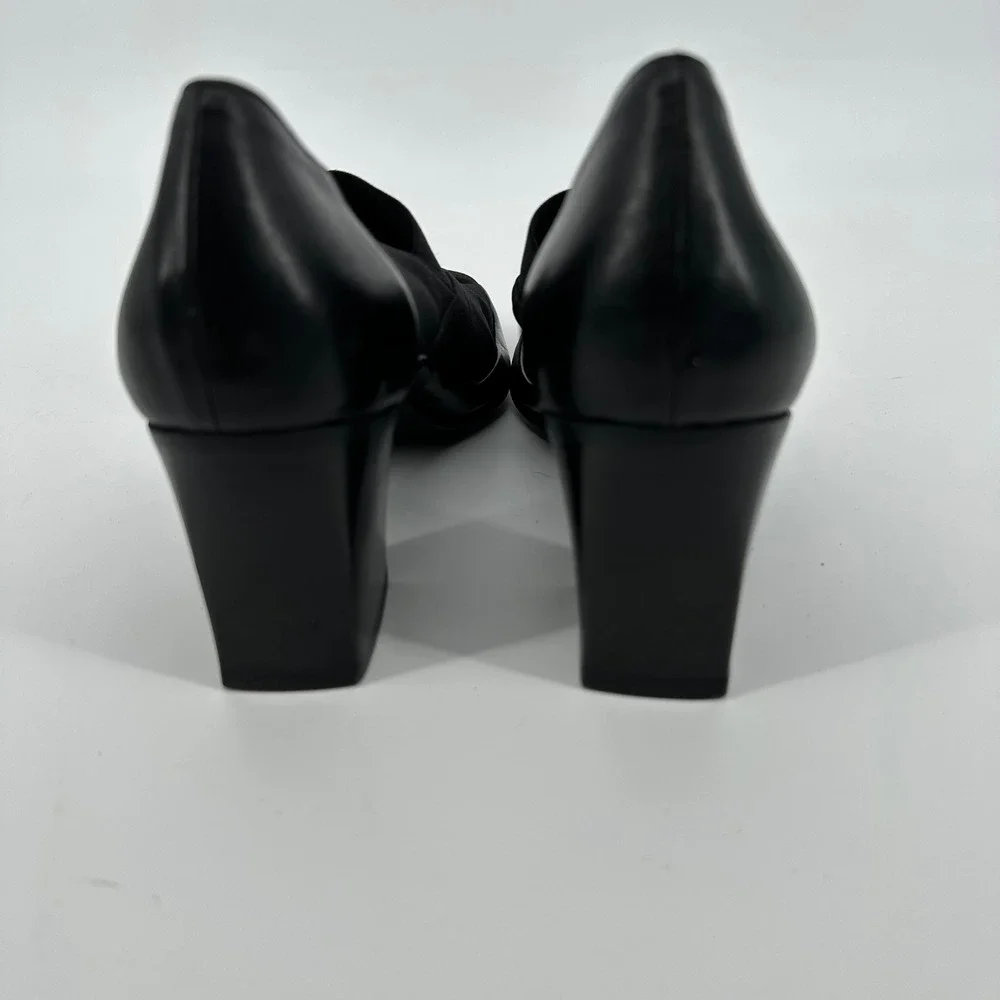 Ranoni Italian Black Leather Block‎ Heel Square Toe Pumps Shoes 11 AAAA Women