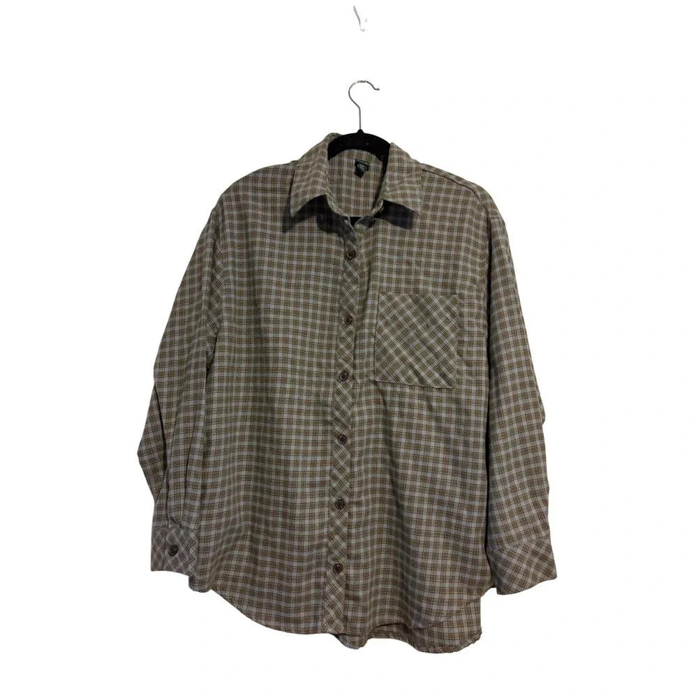 Wild Fable Button Down Plaid Shirt Blue Olive Green Side Pockets Size M‎