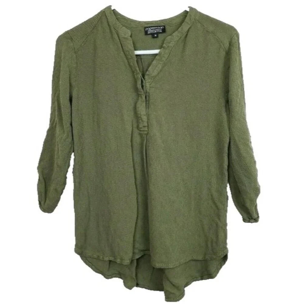 Paper Moon Stitch Fix Womens BOHO Top Medium‎ Olive Green 3/4 Sleeve Casual