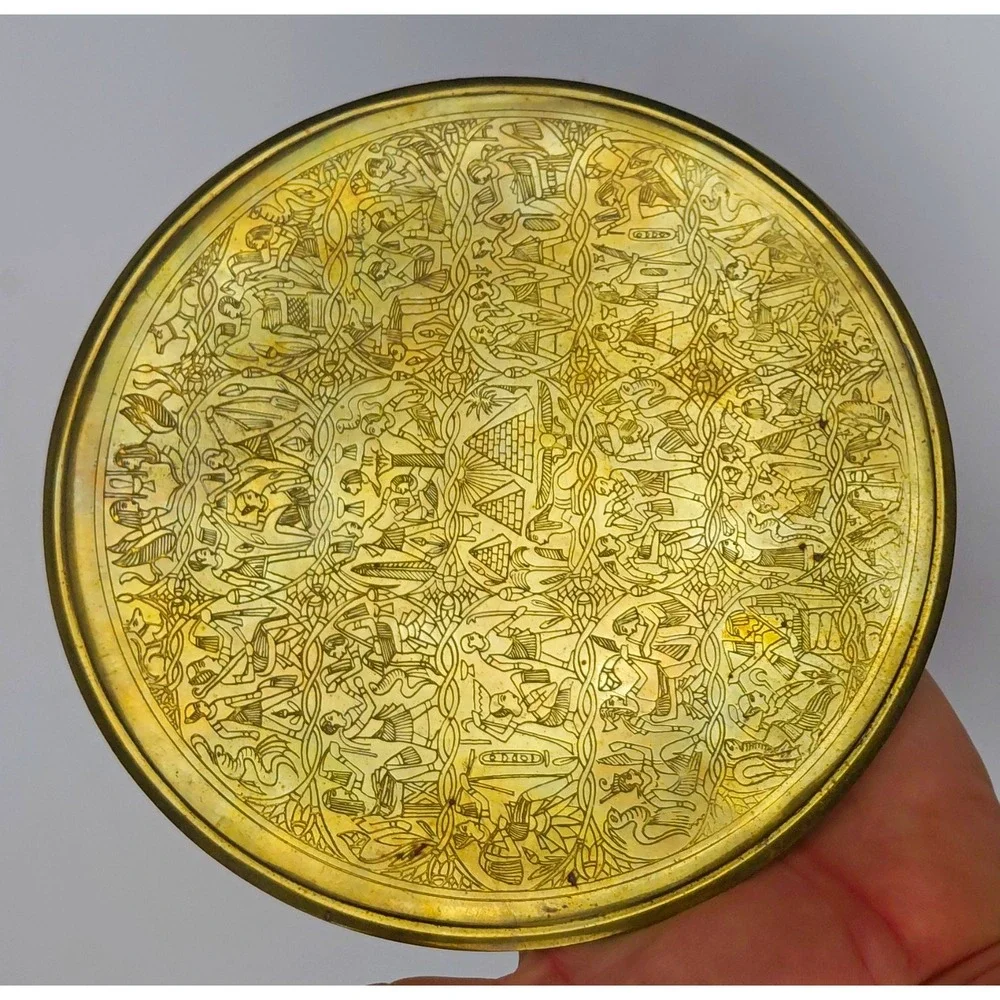 Engraved Brass Decorative Wall Plate/Dish with Egyptian Figural Scene Design