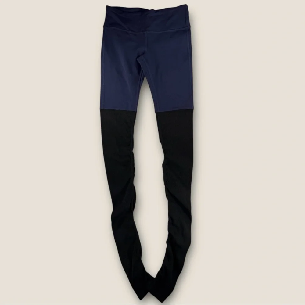 Alo Yoga High‎ Waist Goddess Legging S Navy Blue Black Ribbed Leg Warmer