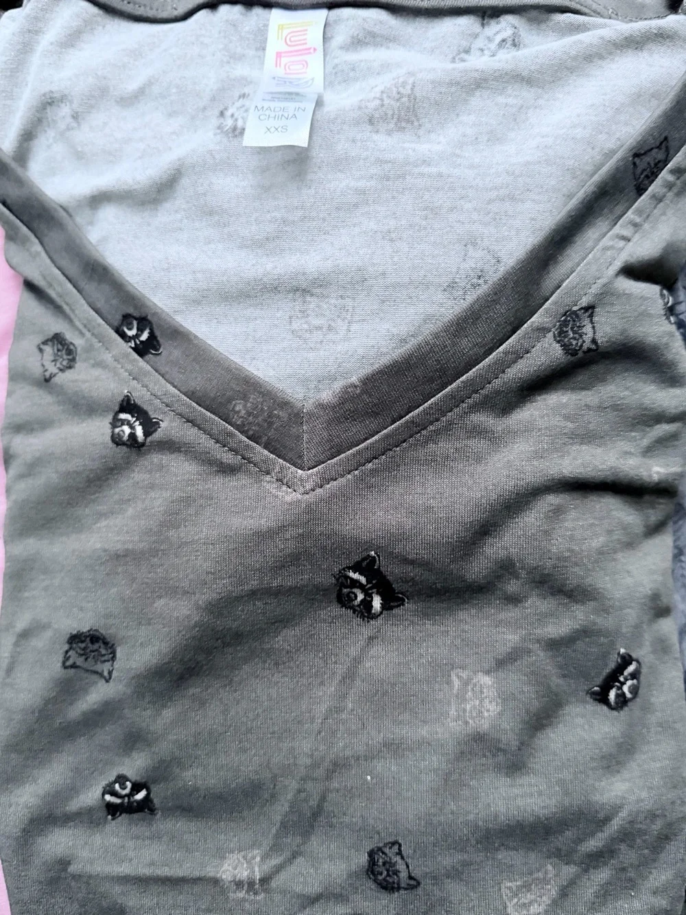 LuLaRoe Kids V-Neck Tee with Raccoon Print - Gray