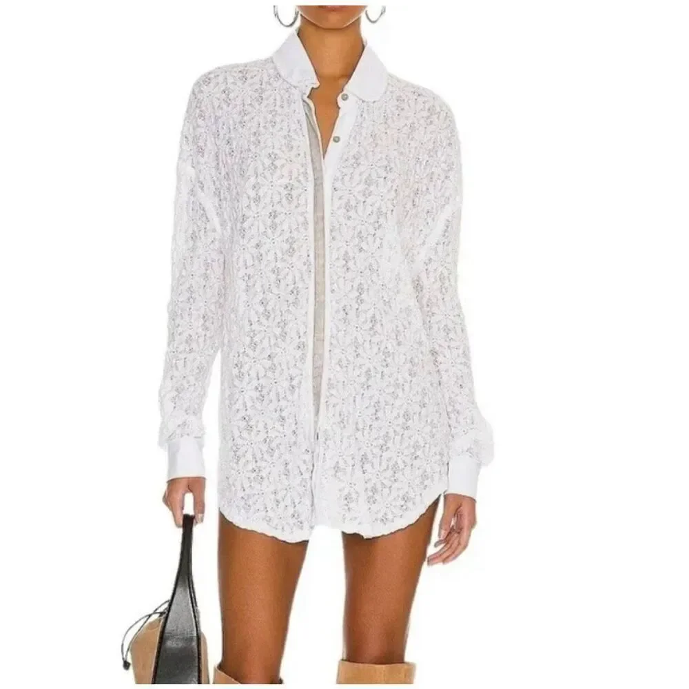 NWOT Free People Must Have Tunic Lace Shirt Dress In Ivory Women’s Small