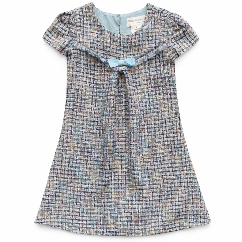 Little Angels Blue Bouclé Tweed Party Dress Girls Size 4‎