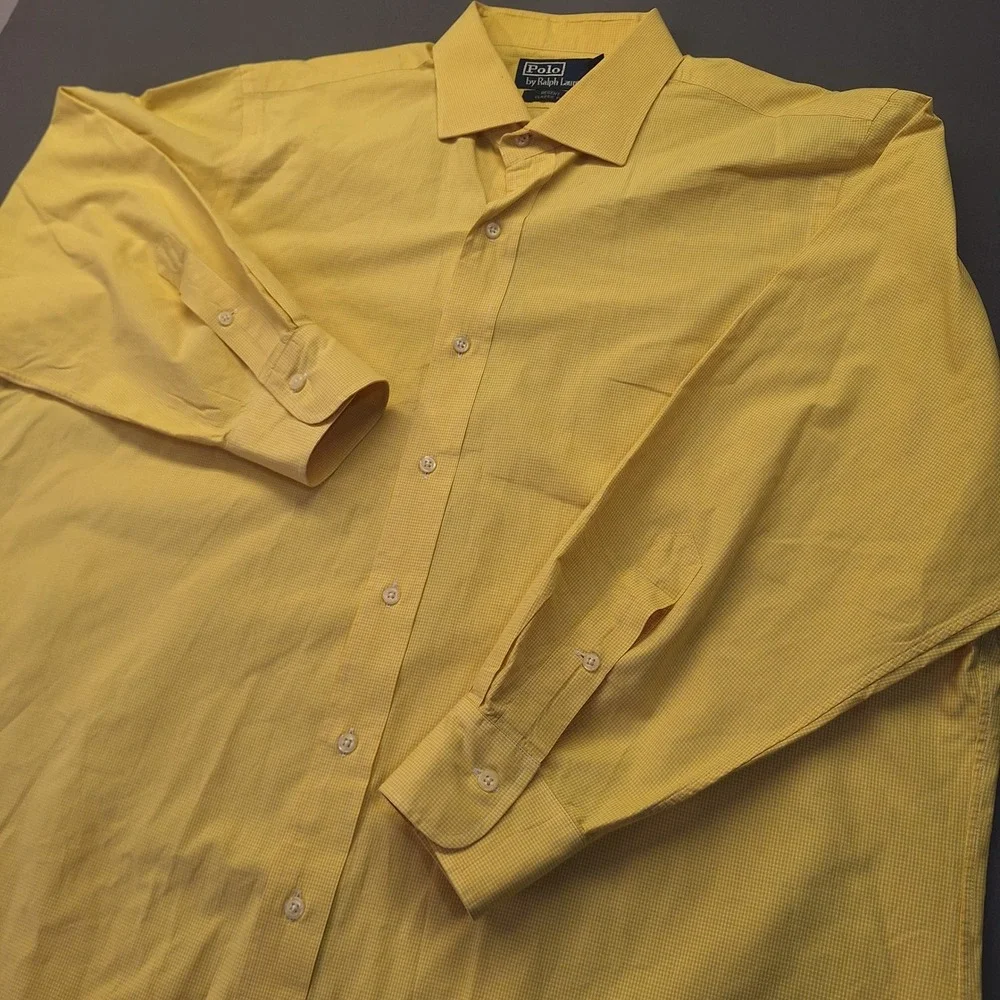 Polo Ralph Lauren Regent Classic Fit Yellow Gingham Cotton Shirt 17.5 32/33