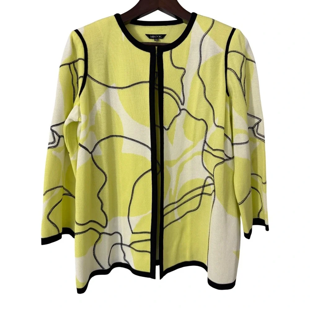 MISOOK Womens Yellow Floral‎ Print Open Front Cardigan Sweater Size Large