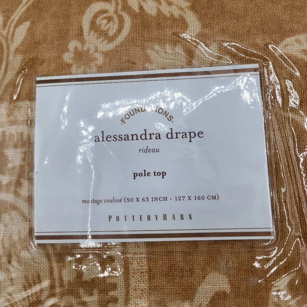 New Pottery Barn Alessandra Floral Linen Cotton Drape Honey Gold 50x63