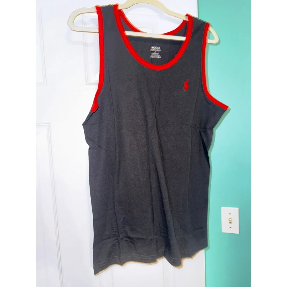 Polo Ralph Lauren Mens Classic Fit Cotton Tank Top Black Red Trim Large