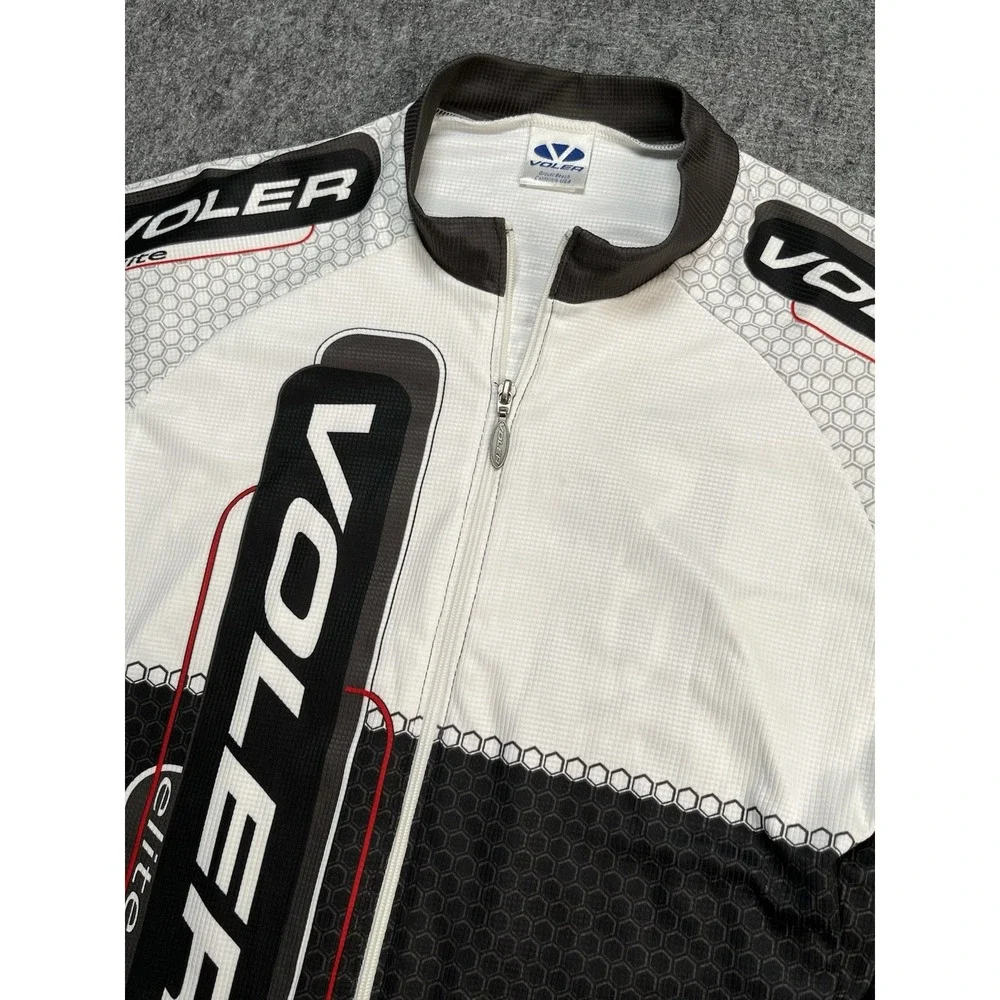 VOLER Cycling Jersey‎ Mens L Black White Water Bottle Pockets USA Full Zip Vtg
