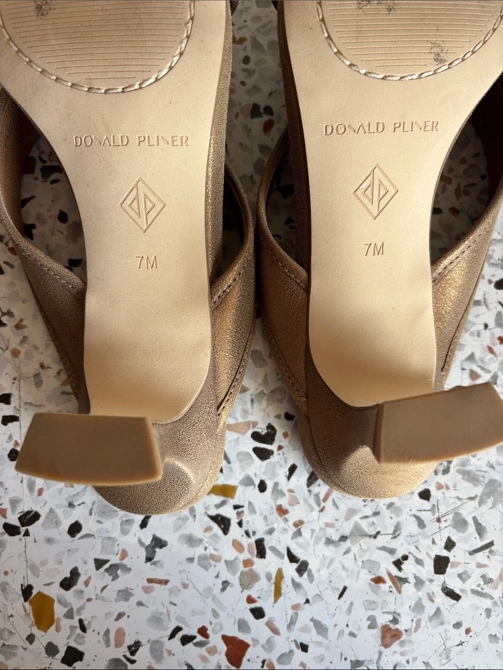 Donald J. Pliner Gold Metallic Crossover Slide Heels