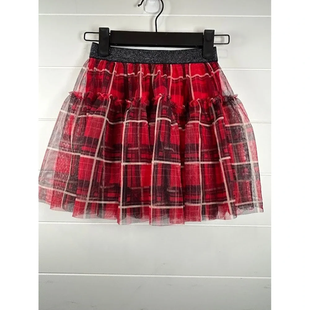 365Kids from Garanimals Girls Red Black Plaid Tulle Skirt Glitter Waist Size 6‎