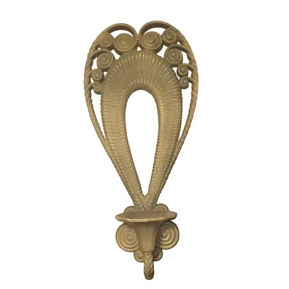 Vtg 70s Avacado Green Wall Sconce Candle Holder Rattan MCM Hollywood Regency