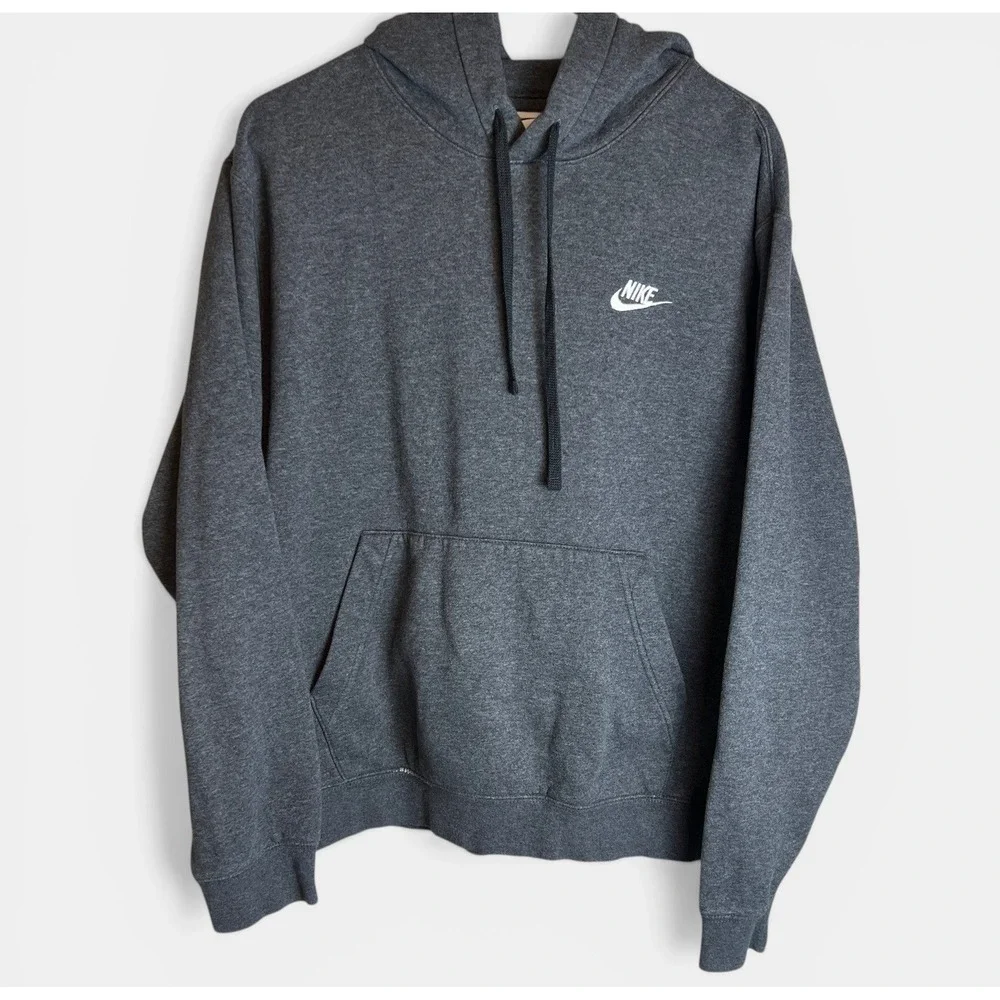 Nike‎ Club Fleece Hoodie Mens L Gray Pullover Sweatshirt Swoosh