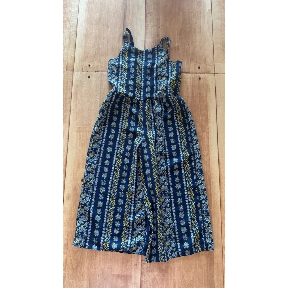 Knit Works Girls Navy Blue Floral Stripe Wide Leg Jumpsuit Size‎ XS 6 6X