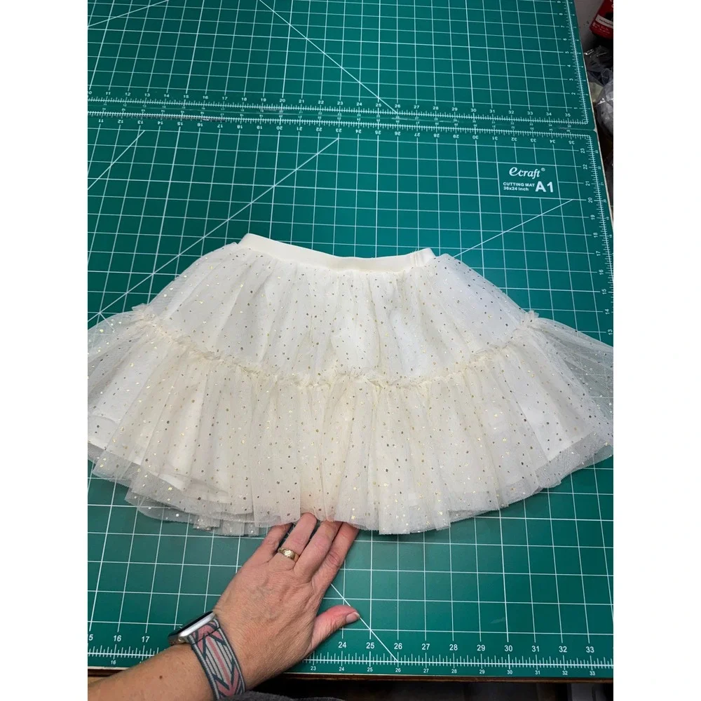 Old Navy Girls 3T Ivory Gold Glitter Polka Dot Tiered Tulle Tutu Skirt 3U18