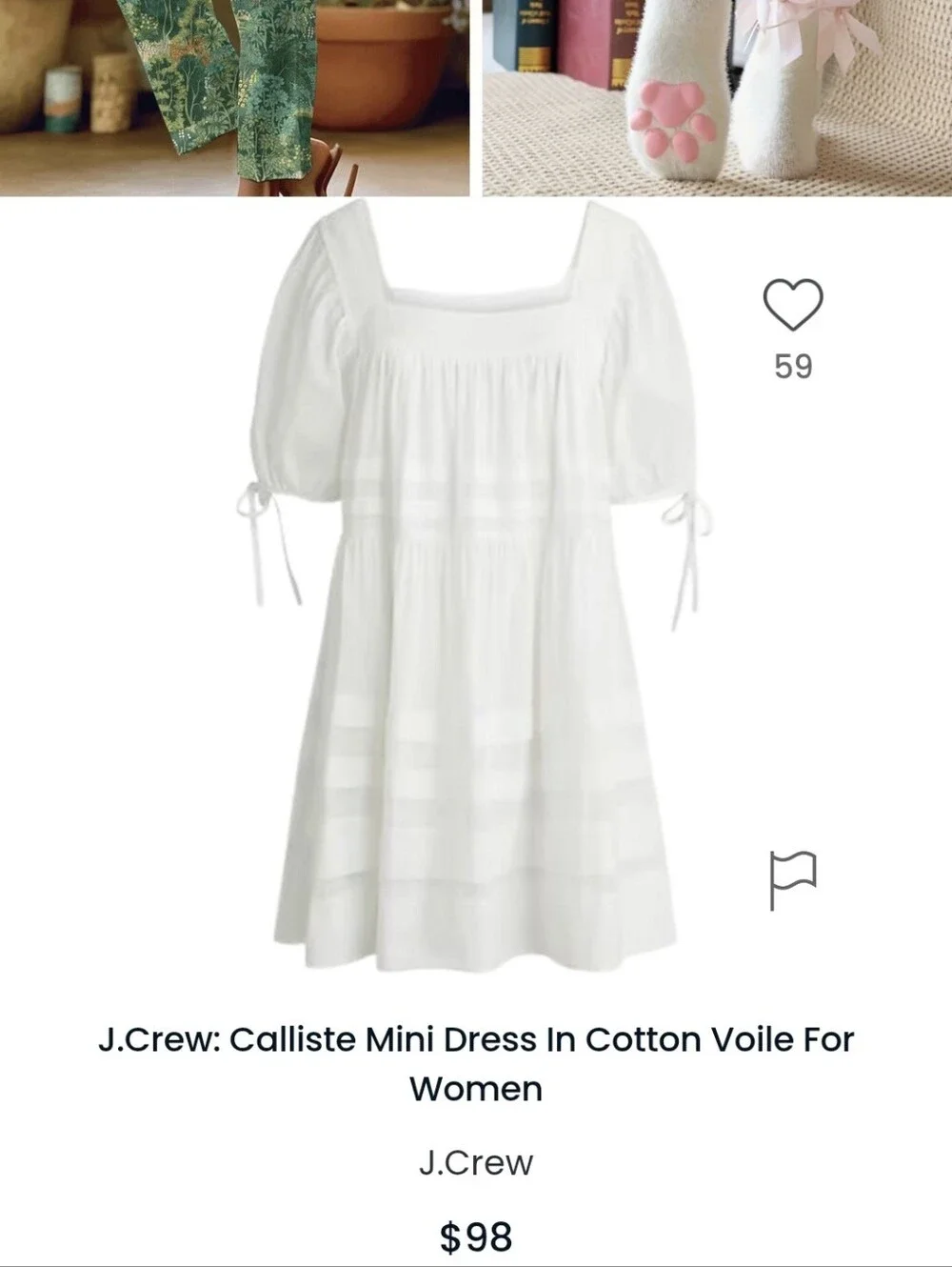 J. Crew White Calliste Mini Dress with Puff Sleeves