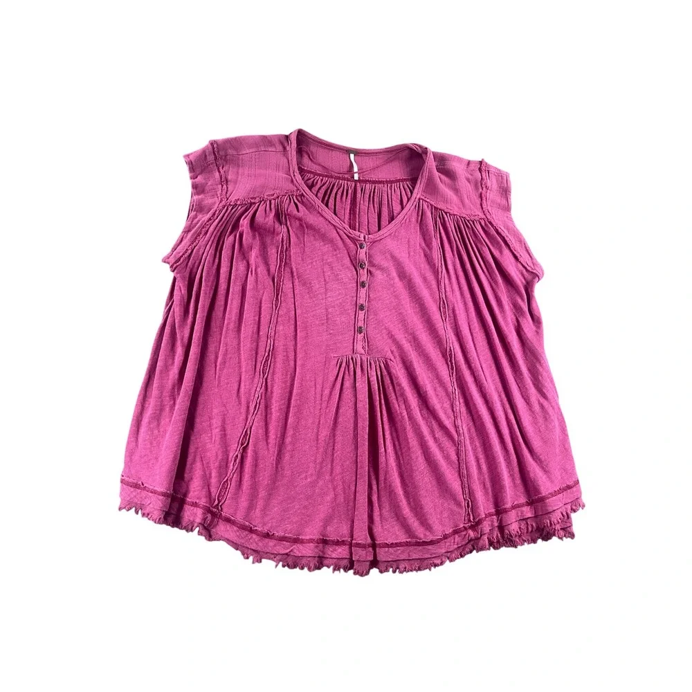 Free People Magenta Pink Sleeveless Babydoll Henley Tunic Top XS