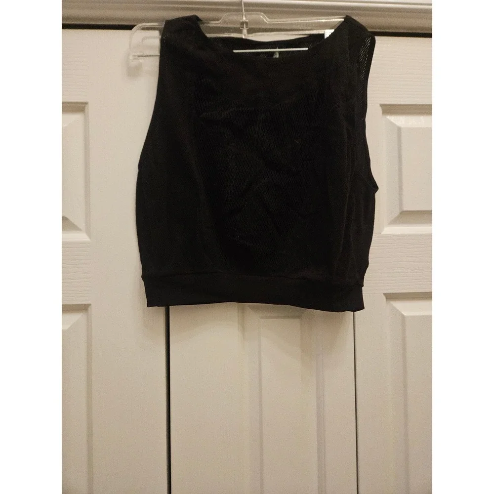 Free People FP Movement Black Mesh Crop Top Sleeveless Activewear XS