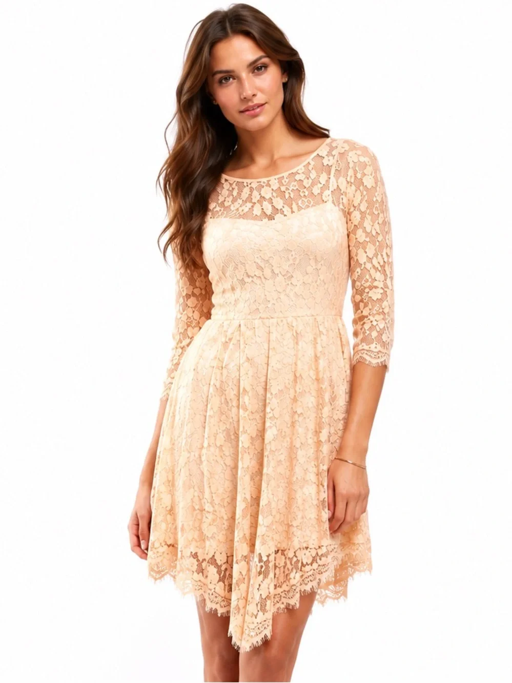 Free People Roco Lace Dress Size 10 Taupe Blush Boho Romantic