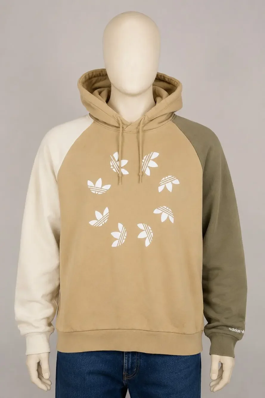 Adidas Originals Colorblock Trefoil Hoodie Mens L Tan Olive Cream Fall Layer