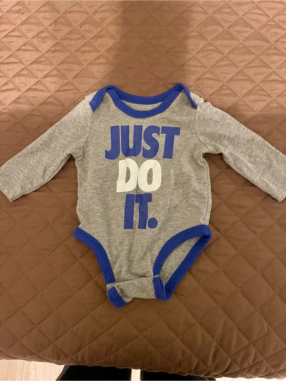 Gray and Blue 'Just Do It.' Long Sleeve Baby One-Piece