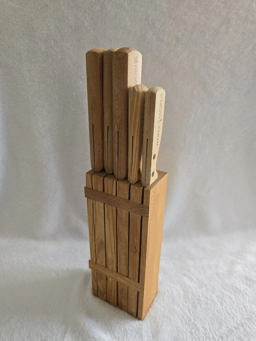 Tedron Swords Vintage 5-Piece Stainless Steel Kitchen Knife Set w/ Wooden Block