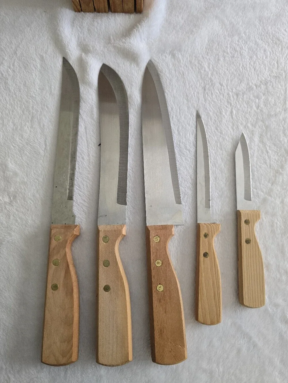 Tedron Swords Vintage 5-Piece Stainless Steel Kitchen Knife Set w/ Wooden Block