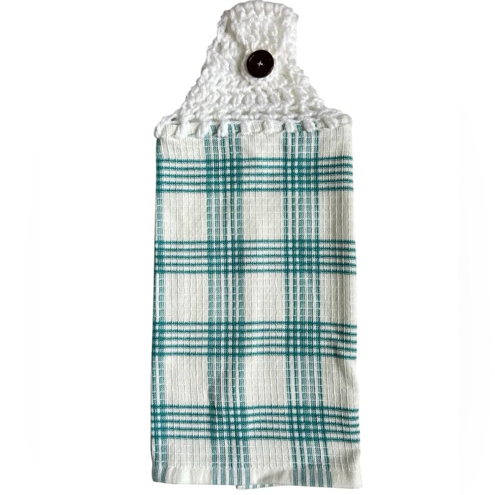 Hand Crafted Plaid Hanging Kitchen Hand Towel Crochet Top