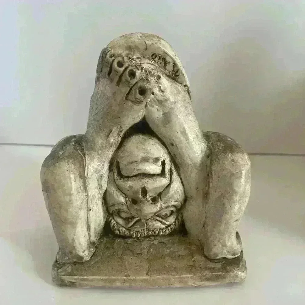 Ugly Ogre Troll Upside Down Large Feet Stone Statue