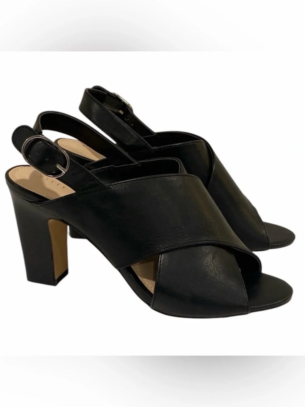 Kelly & Katie Astalia Crisscross Black Leather Peep Toe Heels Women’s 9.5 NEW