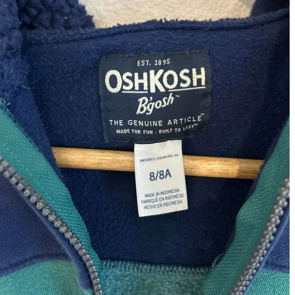 OshKosh B'gosh Boys Youth Zip Hoodie Green Navy 8 Medium