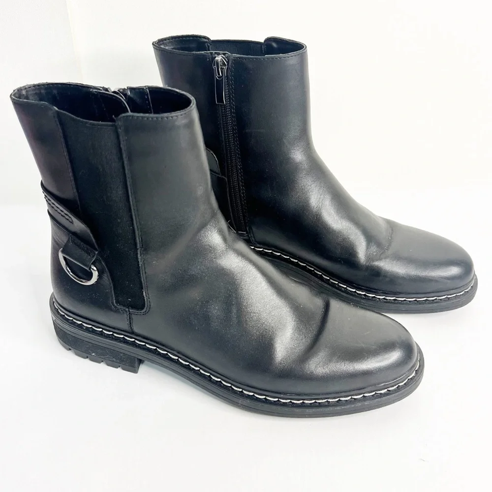 Franco Sarto Black Leather Lug‎ Sole Boots