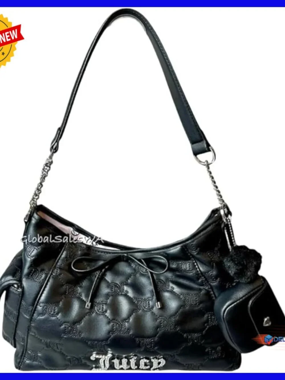 Faux Leather Hobo Shoulder Bag with Rhinestone Accents and Interior Pockets