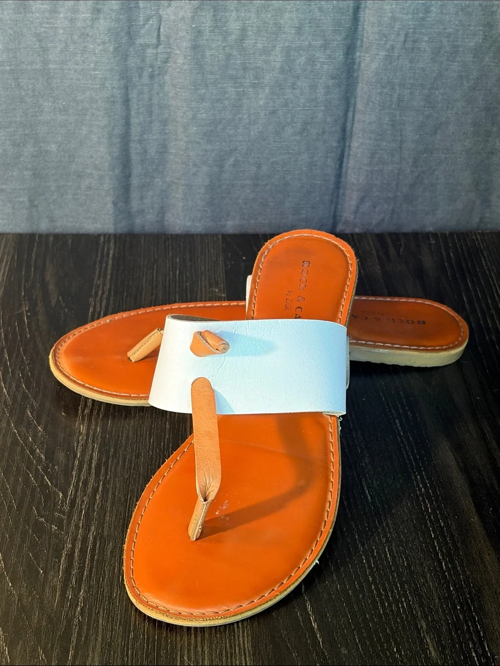 Rock & Candy White Strap Orange Footbed Toe-Post Sandals