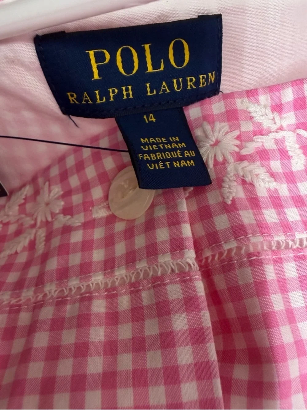 Polo by Ralph Lauren girls Pink Gingham Button-Front Sundress Sz 14 NWT