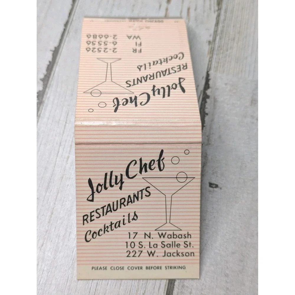 Vintage Matchbook Cover Jolly Chef Restaurants Cocktails‎ Chicago