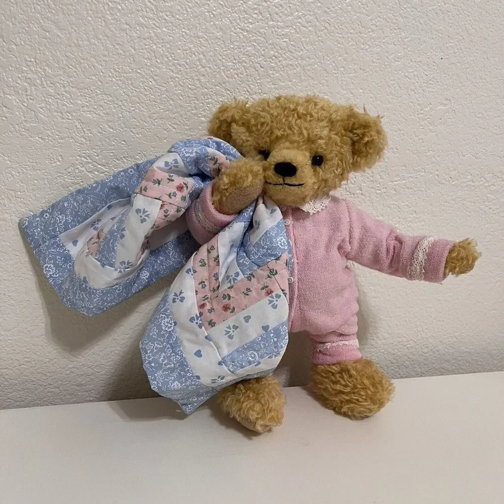 Vintage Steve Schutt Mohair Teddy Bear Bonnie Pink Pajamas Blanket #2978 1995