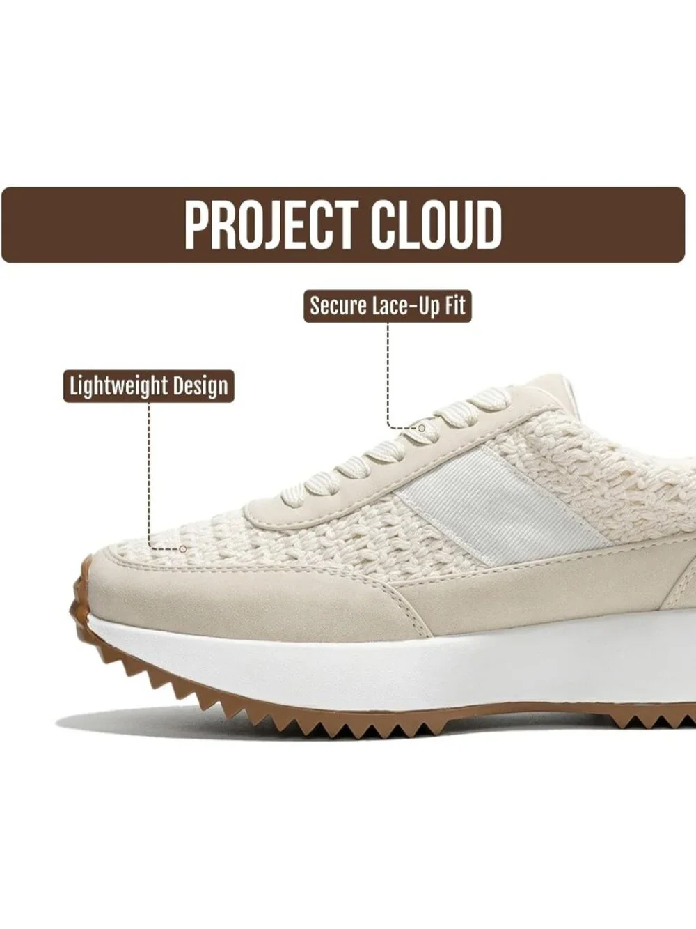 🆕Project Cloud Women's Apricot Sneakers Memory Foam Lightweight Lace Up