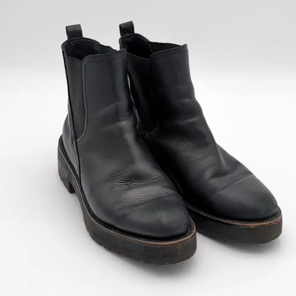 Sam Edelman Boots Womens 8.5 Black Leather Chelsea Ankle Lug Sole Pull On