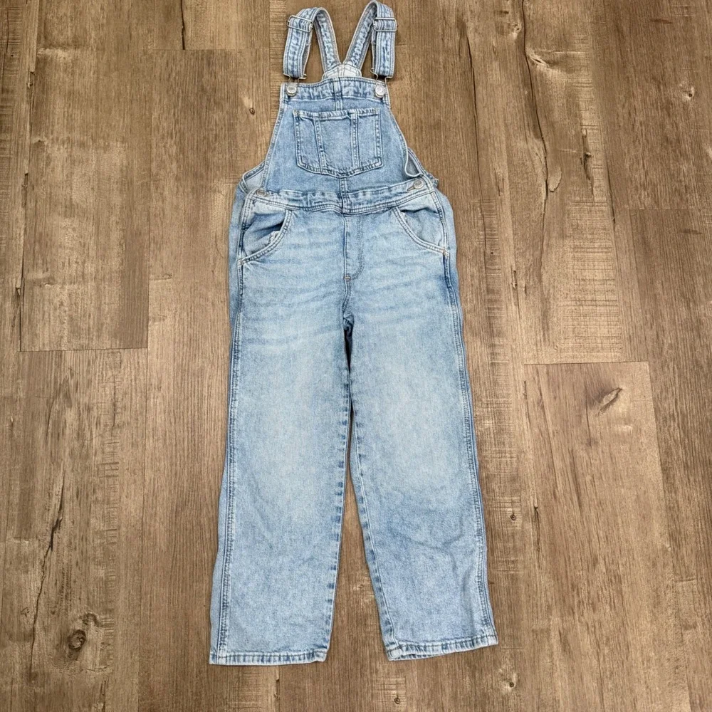 H&M‎ Kids Light Wash Denim Overalls Blue Straight Leg Stretch Size 6 11909928