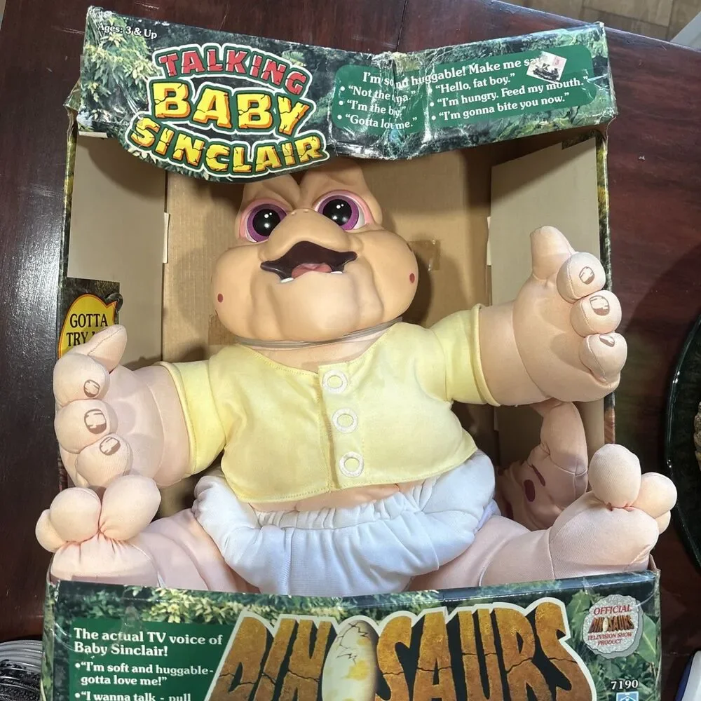 VINTAGE 1991 HASBRO TALKING BABY SINCLAIR DINOSAUR PLUSH IN ORIGINAL BOX - TALKS