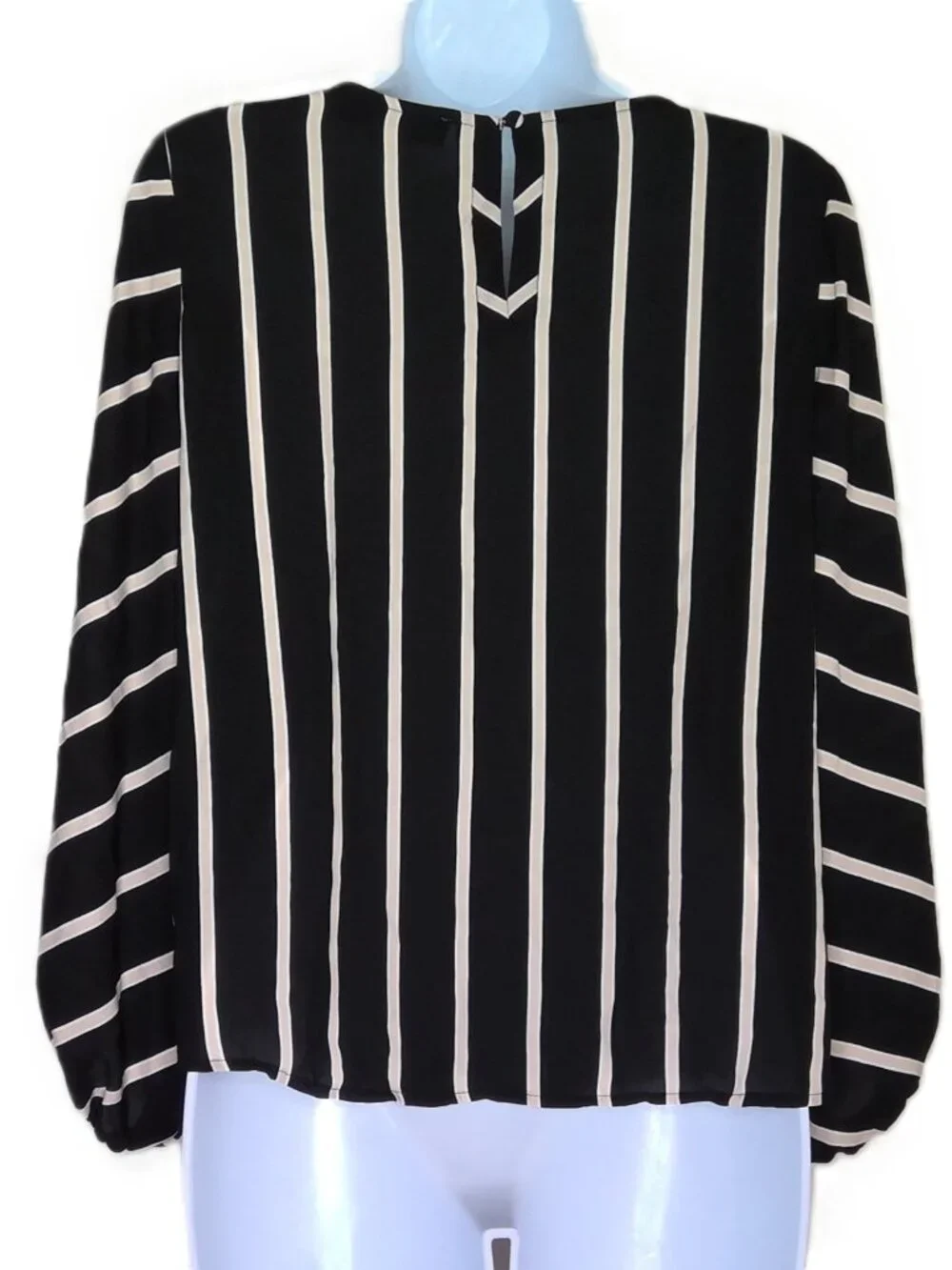 Loft Petite Flowy Top Black Cream & White Striped Career 3/4 Puff Sleeve Sz XXSP