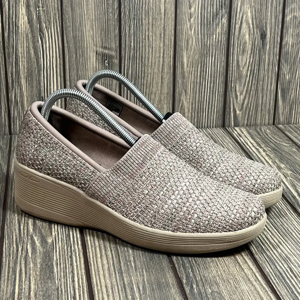 Skechers Pier Lite Wedge Pump Shoes Women‎ 10 Slip On Taupe Pink 158701 Textile