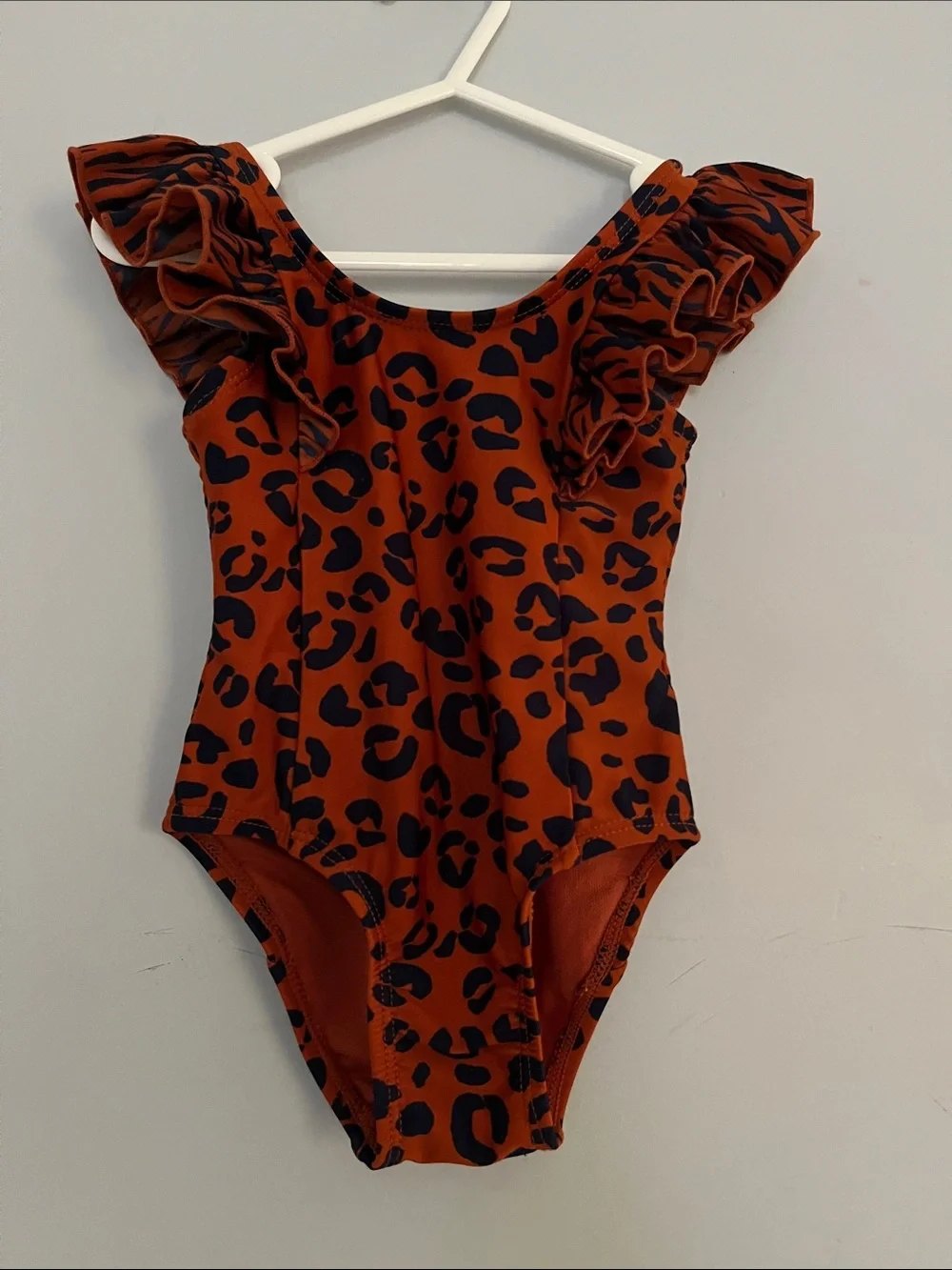 Girls Rust Leopard Print Ruffle One-Piece Bodysuit