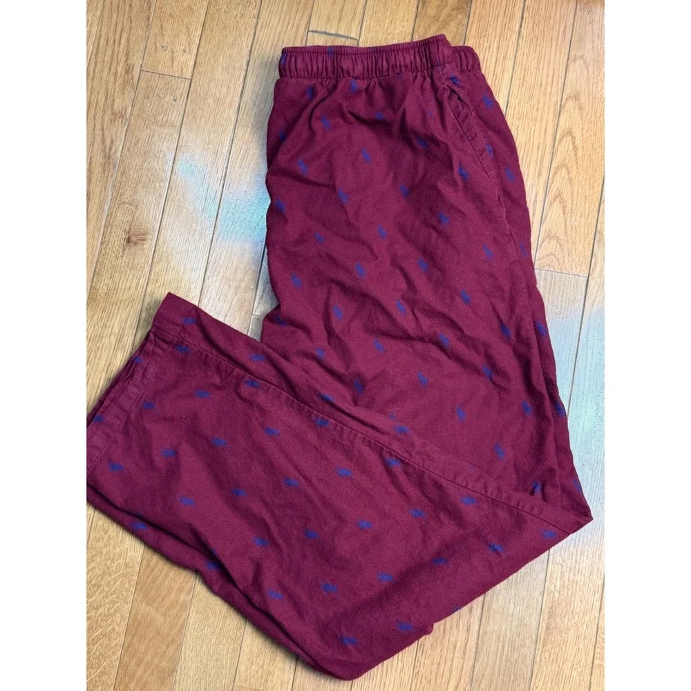 Polo Ralph Lauren Mens Pajama Pants Large Burgundy Wine Purple Pony Logo Flannel