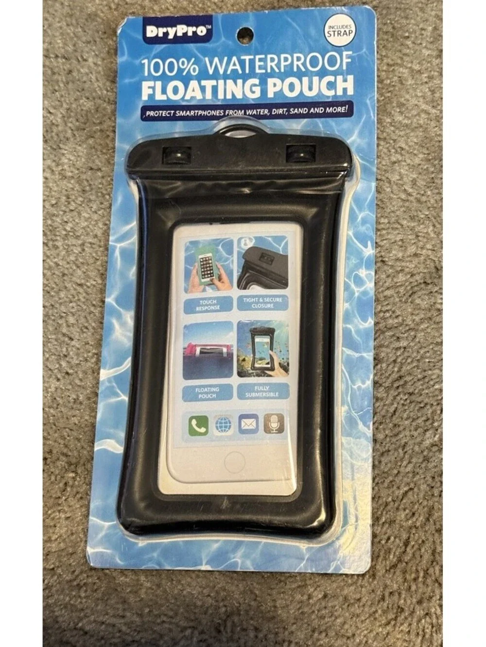 Waterproof Phone Case 25M / 80FT Fits all Phones Blue New Sealed WITH NECK STRAP