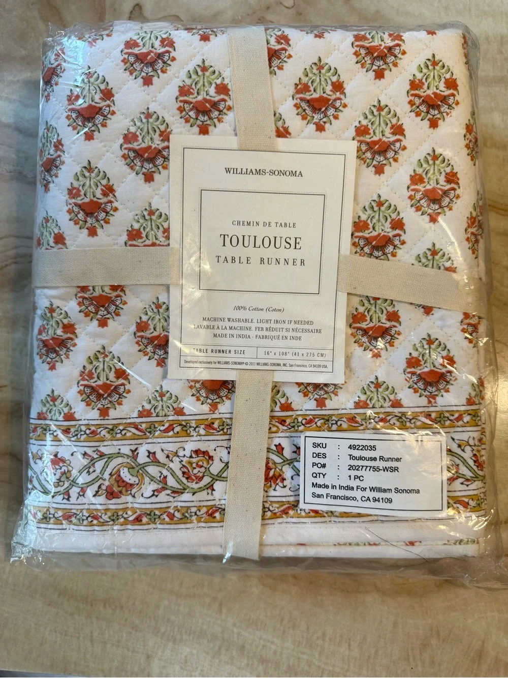 NWT WILLIAMS SONOMA TOULOUSE COTTON TABLE RUNNER 🤩  16” X 108”