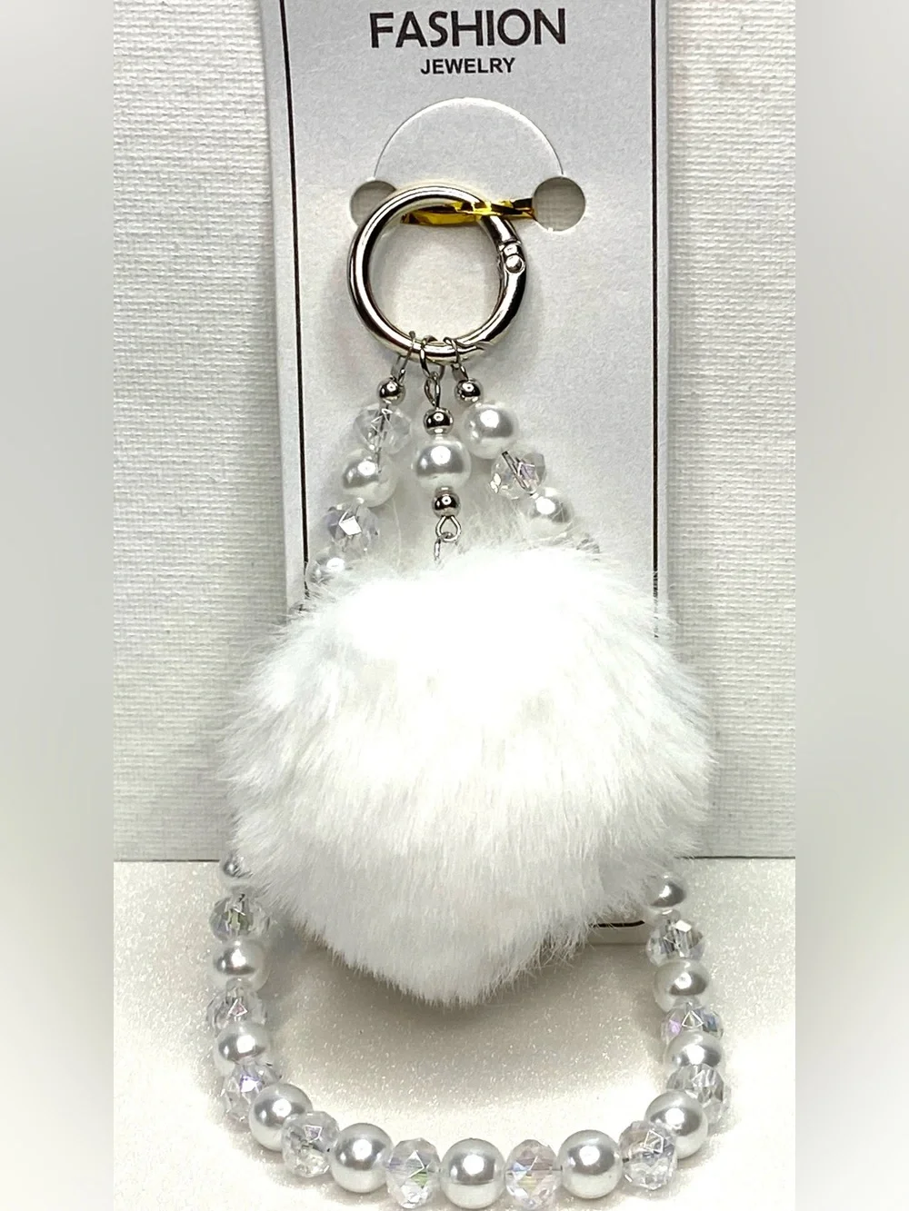 White Faux Fur Pom Keychain