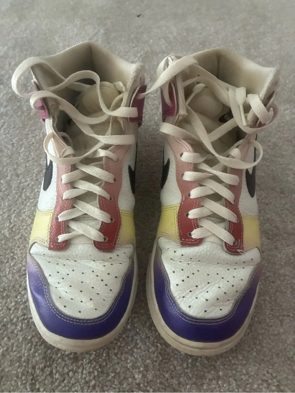 Nike Women’s White Sneakers with Purple, Pink and Yellow Panels